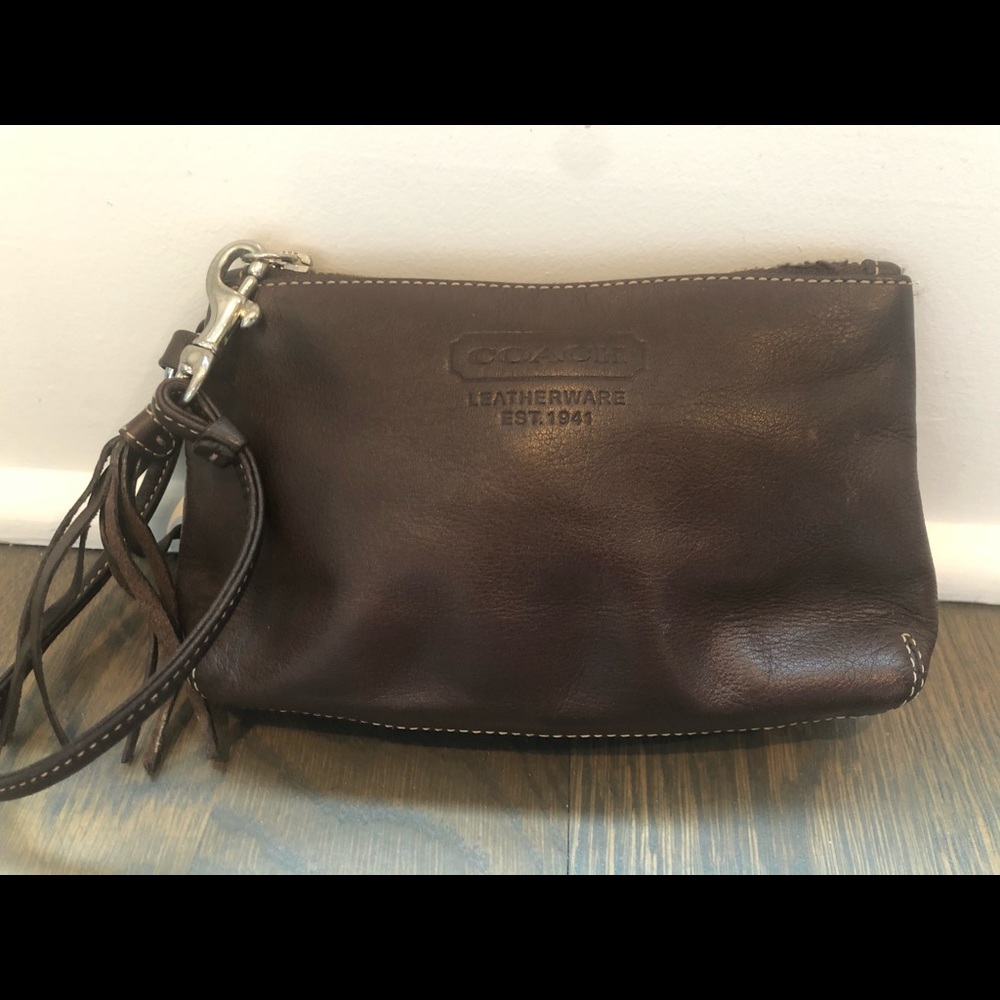 COACH brown leather wristlet